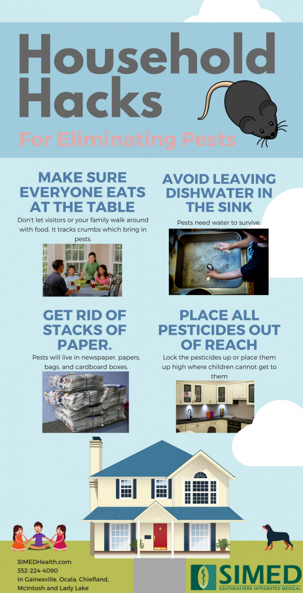 infographic on keeping a healthy home and household hacks and tips for eliminating or getting rid of pests