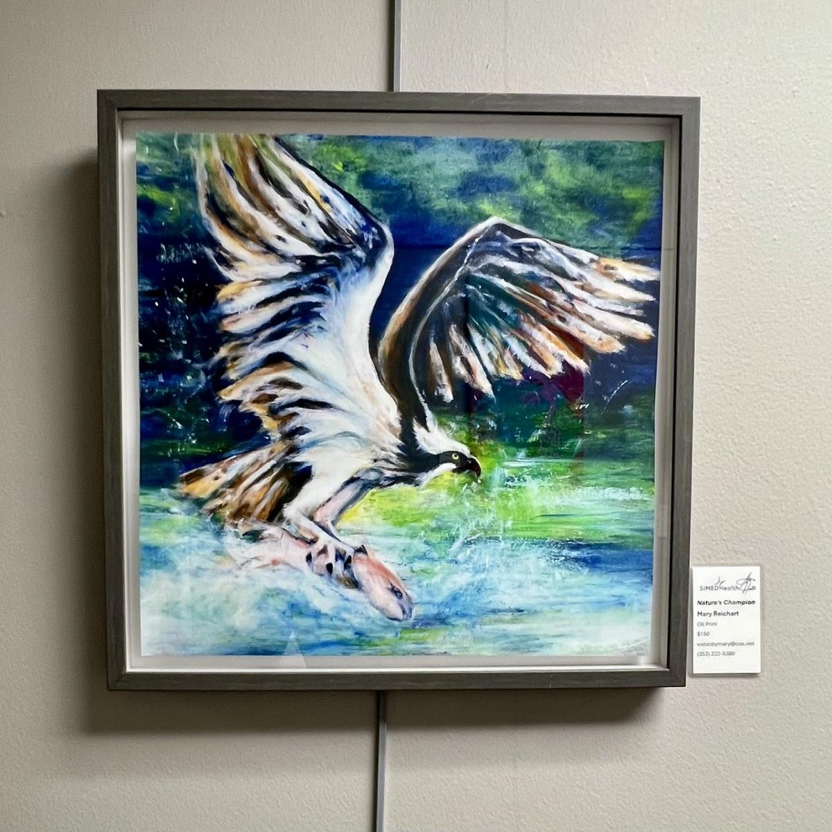 Artwork of eagle grabbing fish