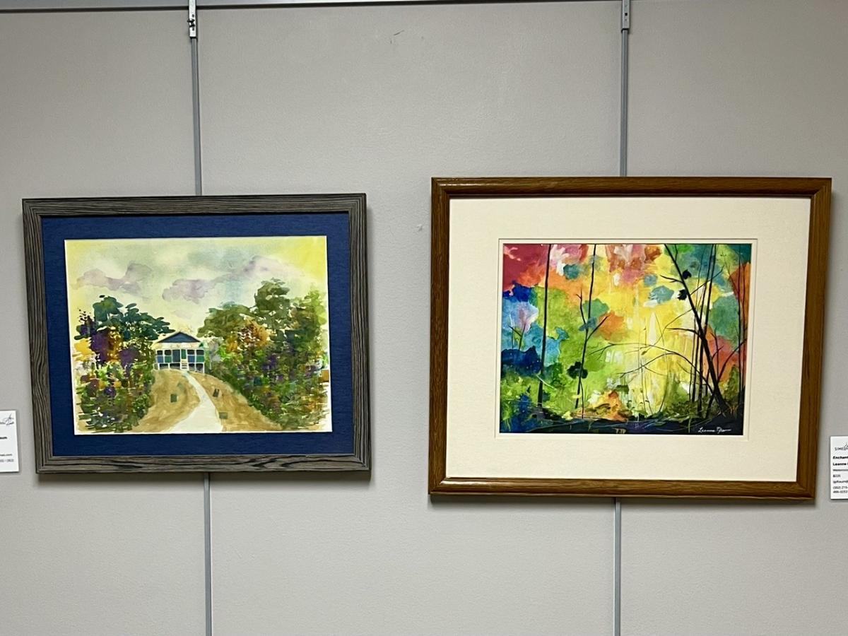 Two pieces of artwork featuring landscapes