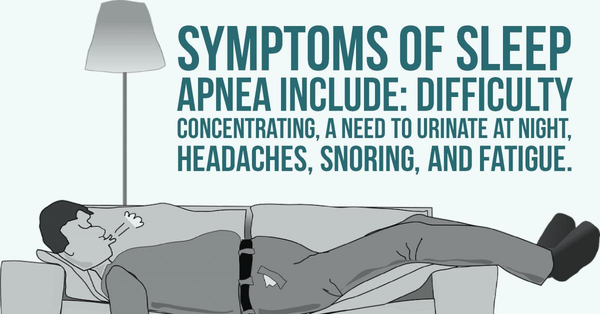 a man sleeping on a sofa with information about sleep apnea and the symptoms