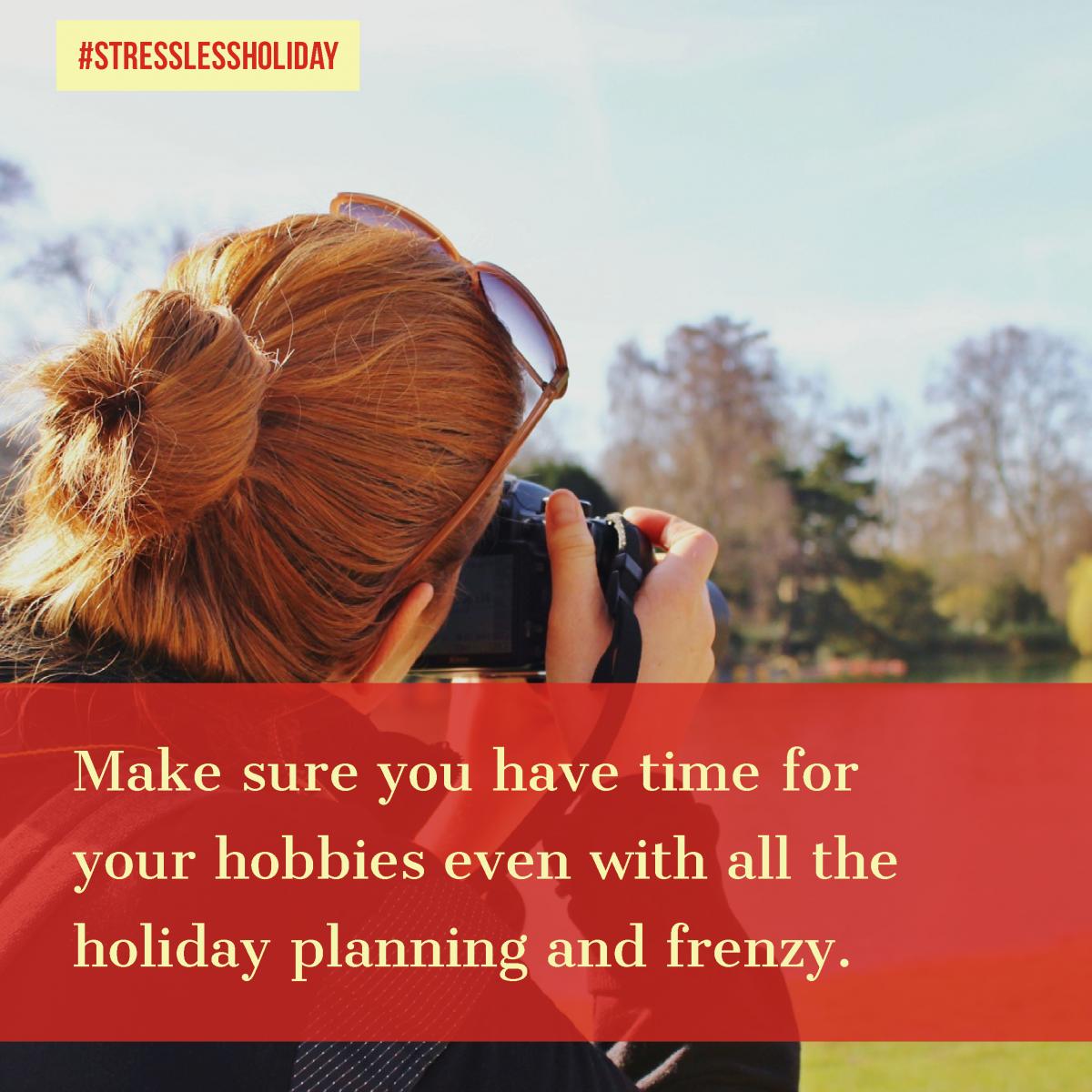 tip about stress during the holiday with woman taking a photograph