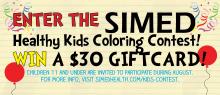 Balloons and Confetti on Flyer announcing the SIMED Healthy Kids Coloring Contest
