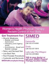 Flyer for SIMED Women's Health Physical Therapy in Gainesville, Ocala, and Lady Lake