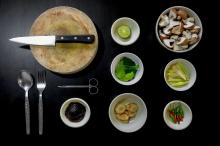cooking with healthy ingredients in bowls with knife